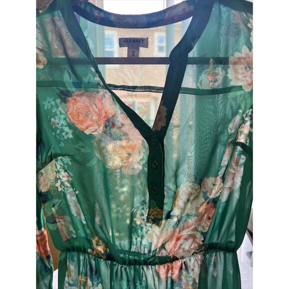 Old Navy Sheer Cinched Green Floral Dress Women’s Size X-S - Picture 3 of 5